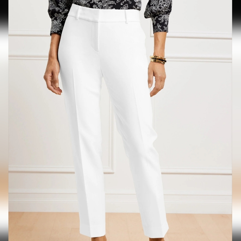 Talbots Hampshire white lightweight double cloth ankle straight leg dress pants